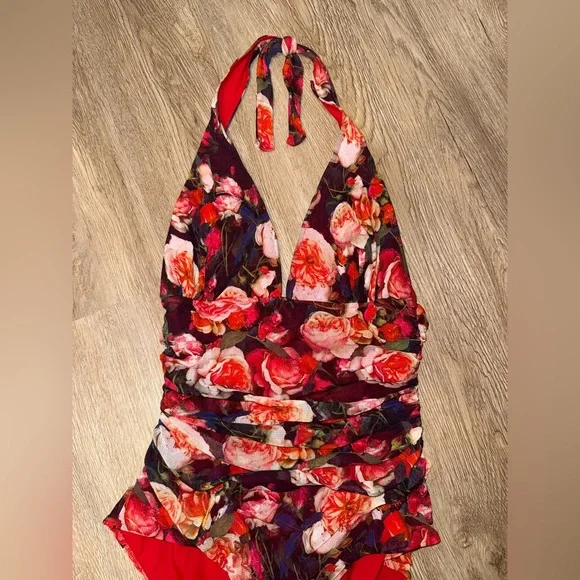 FUZZI Floral V Neck One Piece Swim 2015 Swim Line Size 48 (US 12) - Picture 5 of 10